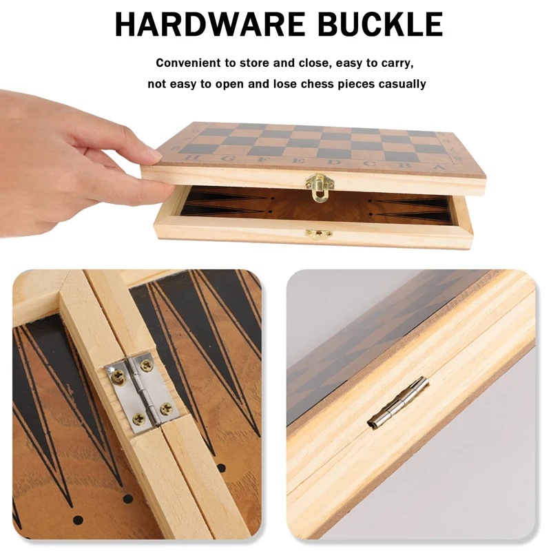 3 in 1 Chess Board Folding Wooden Portable Chess Game Board Wooden for Adults Gift(Chess + Checkers and Backgammon) board game wooden chess foldable chess board table games folding chess board