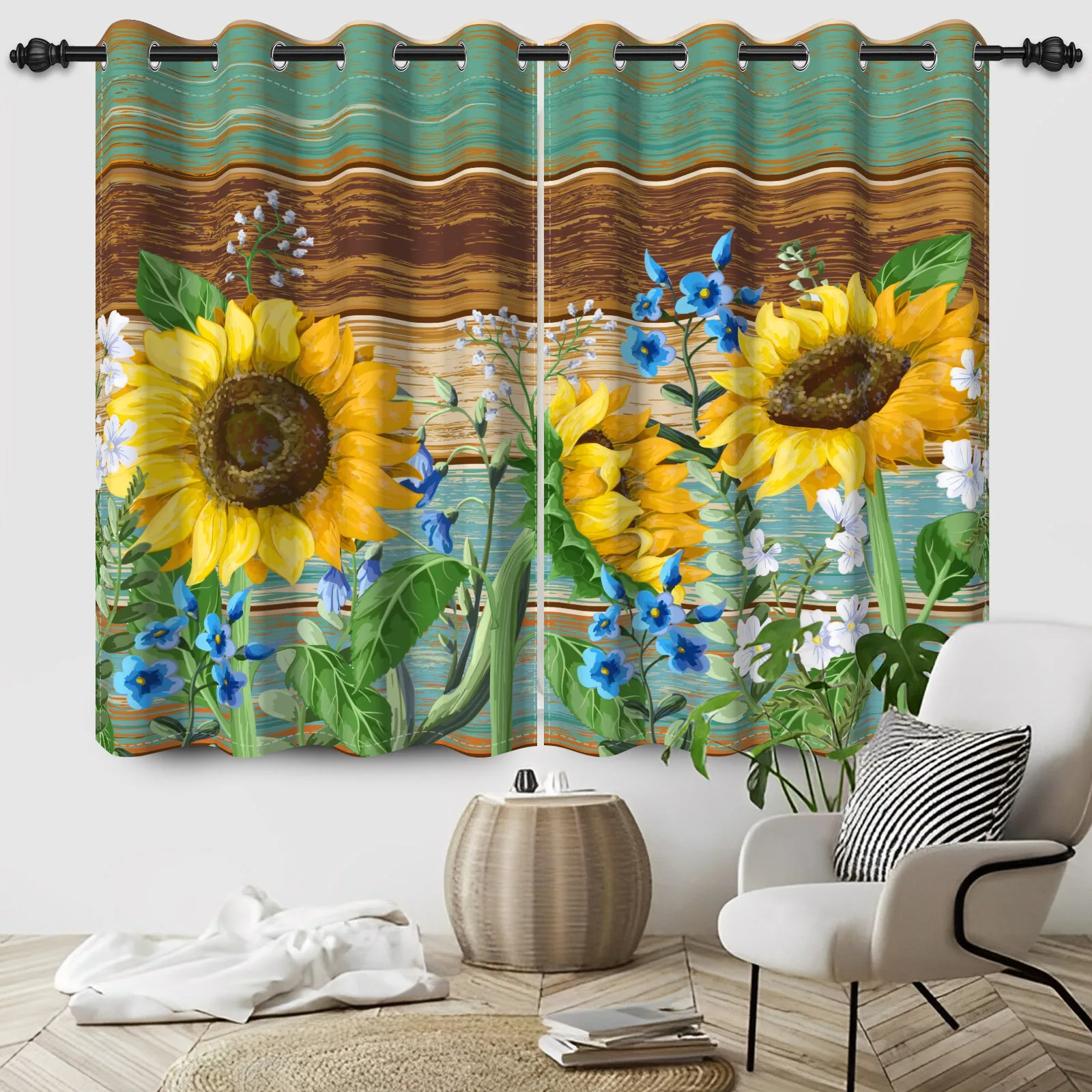 Curtains Spring Sunflowers Sunsets Shine In Bloom Flowers For Bedroom And Living Room Blackout Polyester Curtains Home Decor 5