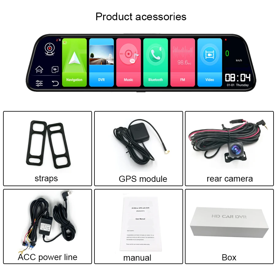 12 inch remote monitor rear Mirror navigator Android 8.1 GPS wifi Bluetooth Dash Camera 1080P dual camera ADAS Remote monitor