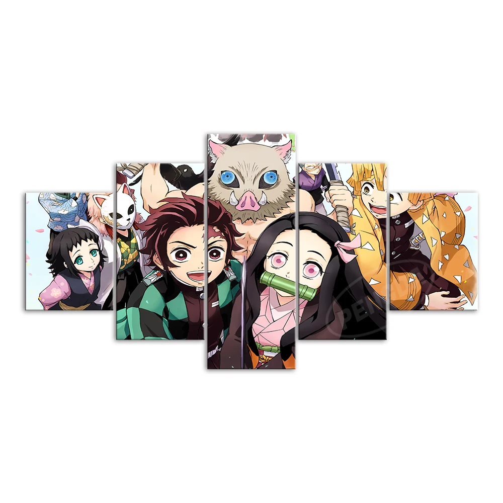 

Demon Slayer HD Poster Wall Art Kamado Tanjirou Modular Pictures 5 Pieces Nezuko Canvas Paintings Anime Home Decor Prints Framed