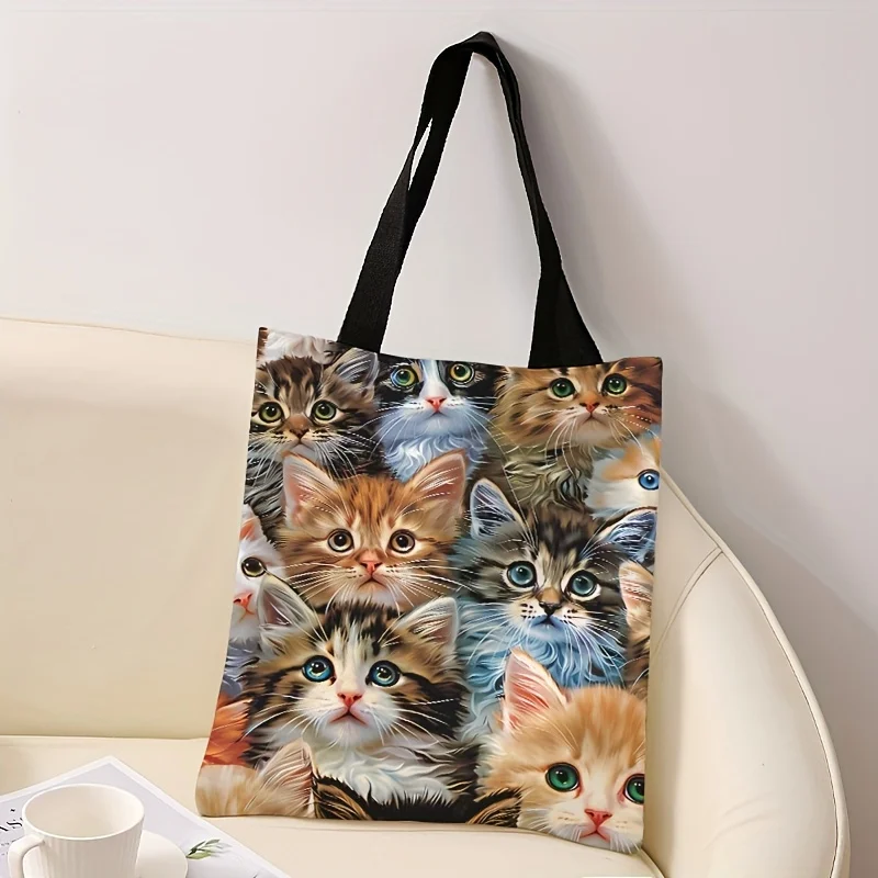 Cat printed casual handbag, reusable fashionable backpack, multifunctional handbag, printed canvas shopping bag