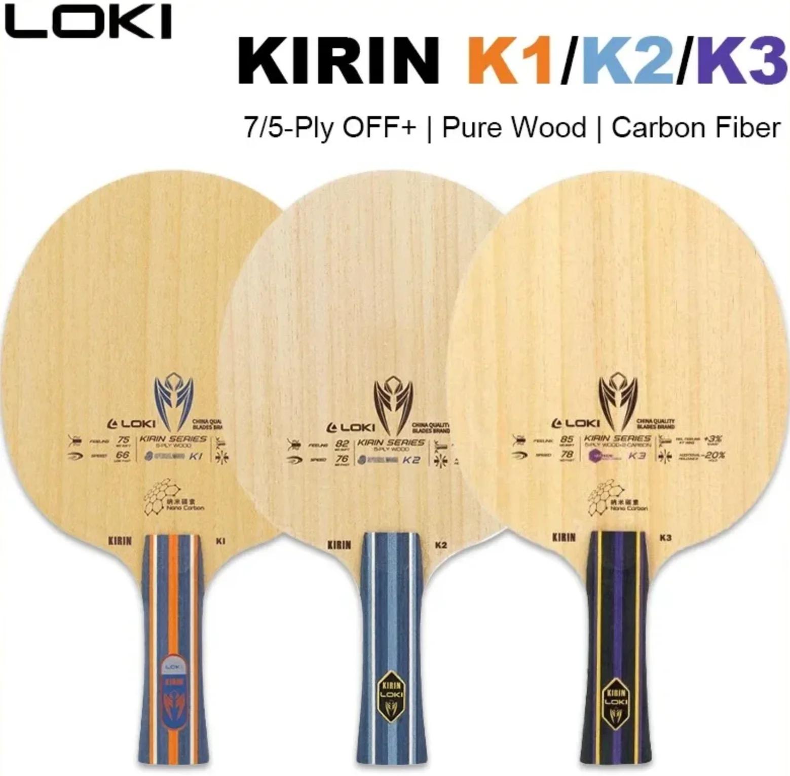 Table tennis racket LOKI KIRIN K1/K2/K3 Table Tennis Blade FL Grip 7/5-Ply OFF+ Ping Pong Paddle Pure Wood Carbon Beginner