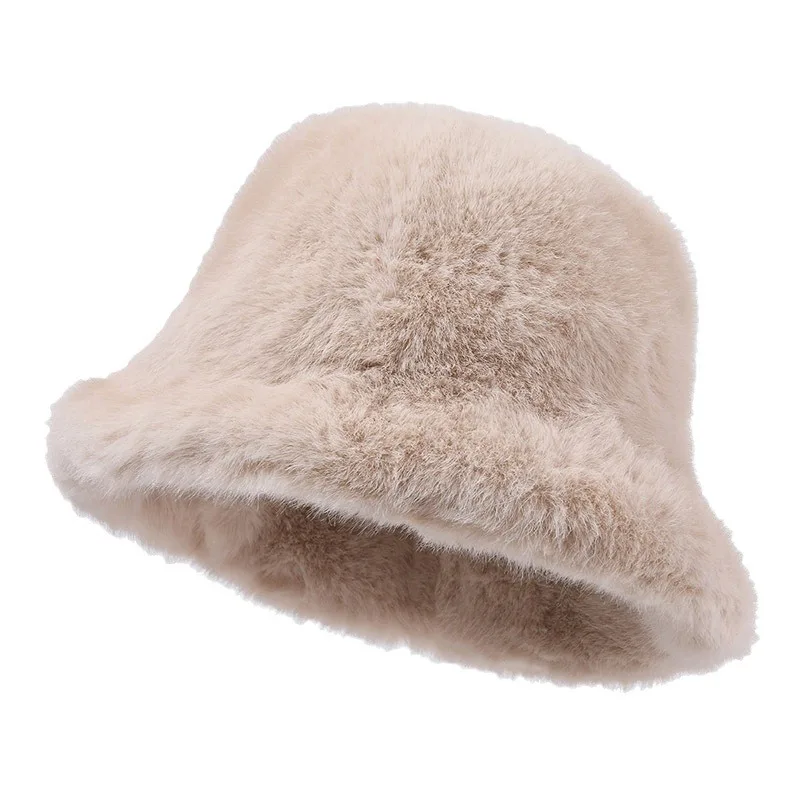 Fashion Women Fluffy Fur Bucket Hat Winter Warm Soft Plush Fisherman Panama Cap Femme Vintage Leopard Bob Sunbonnet Visors Gorro