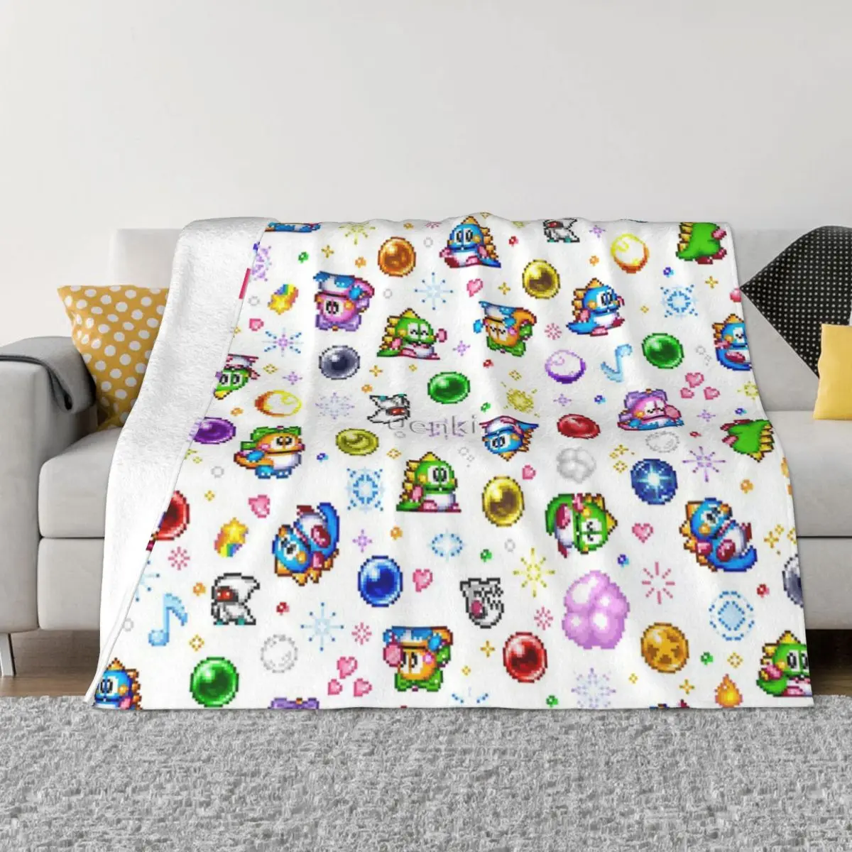 Bubble Bobble-Copriletto Coperta Bianca Sul Letto Anime King Size