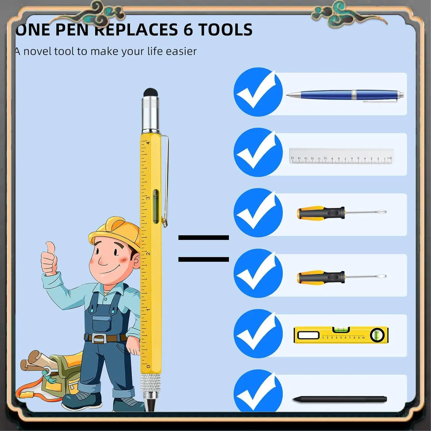 ASMA-멀티툴 펜 멋진 가제트, 스타일러스가 포함된 참신한 펜, 레벨, 눈금자, 드라이버, 아빠 남편을 위한 생일 선물
