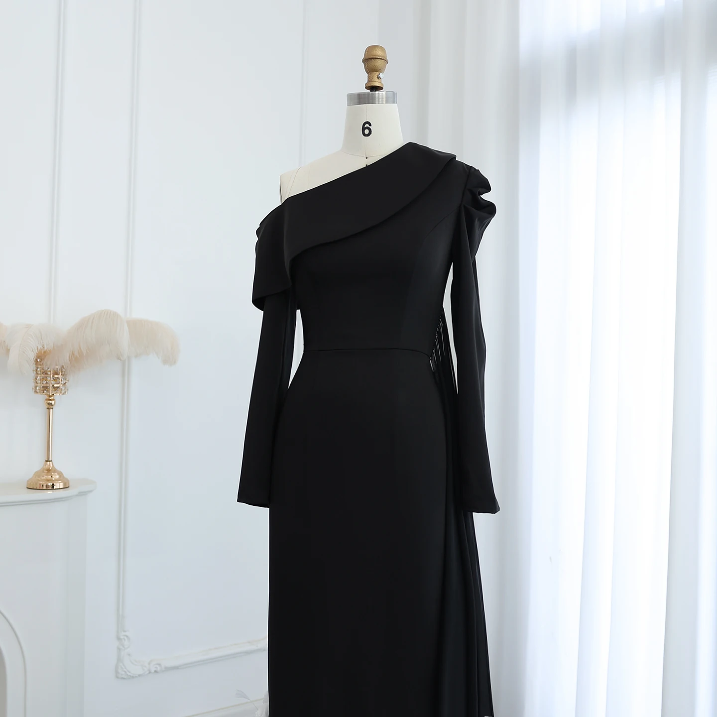 Sharon Said Elegant One Shoulder 3D Flowers Feathers Black Evening Dress  Long Sleeve Mermaid Formal Party Gowns SS488 Customized - AliExpress 320