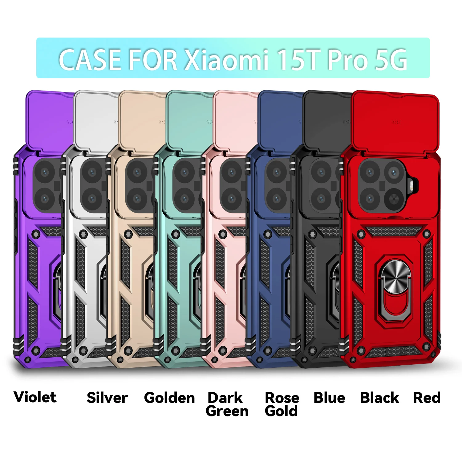 Enhanced Magnetic Ring Stand Armor Case with Slide Camera Lens Cover - Military Grade Protection