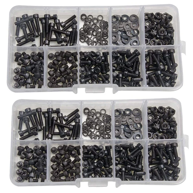 

HOT-600 Pcs Nuts Bolts Set Hex Bolts Nut And Washer Assortment Screws Bolts M3 Tool Kit With Plastic Box (Black)