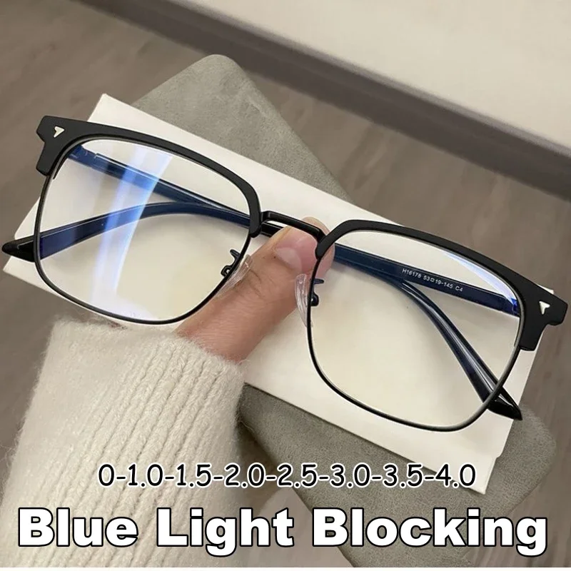 Men Women's Half Frame Myopia Glasses Retro Fashion Near Sight Clear Eyeglasses Unisex Transparent Blue Light Blocking Eyewear