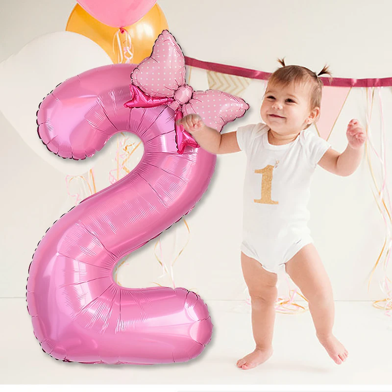1Pc 40inch Number Foil Balloon Bow 1 2 3 4 5 6 7 8 9 Kid Boys Girls Birthday Party Baby Shower Decorations