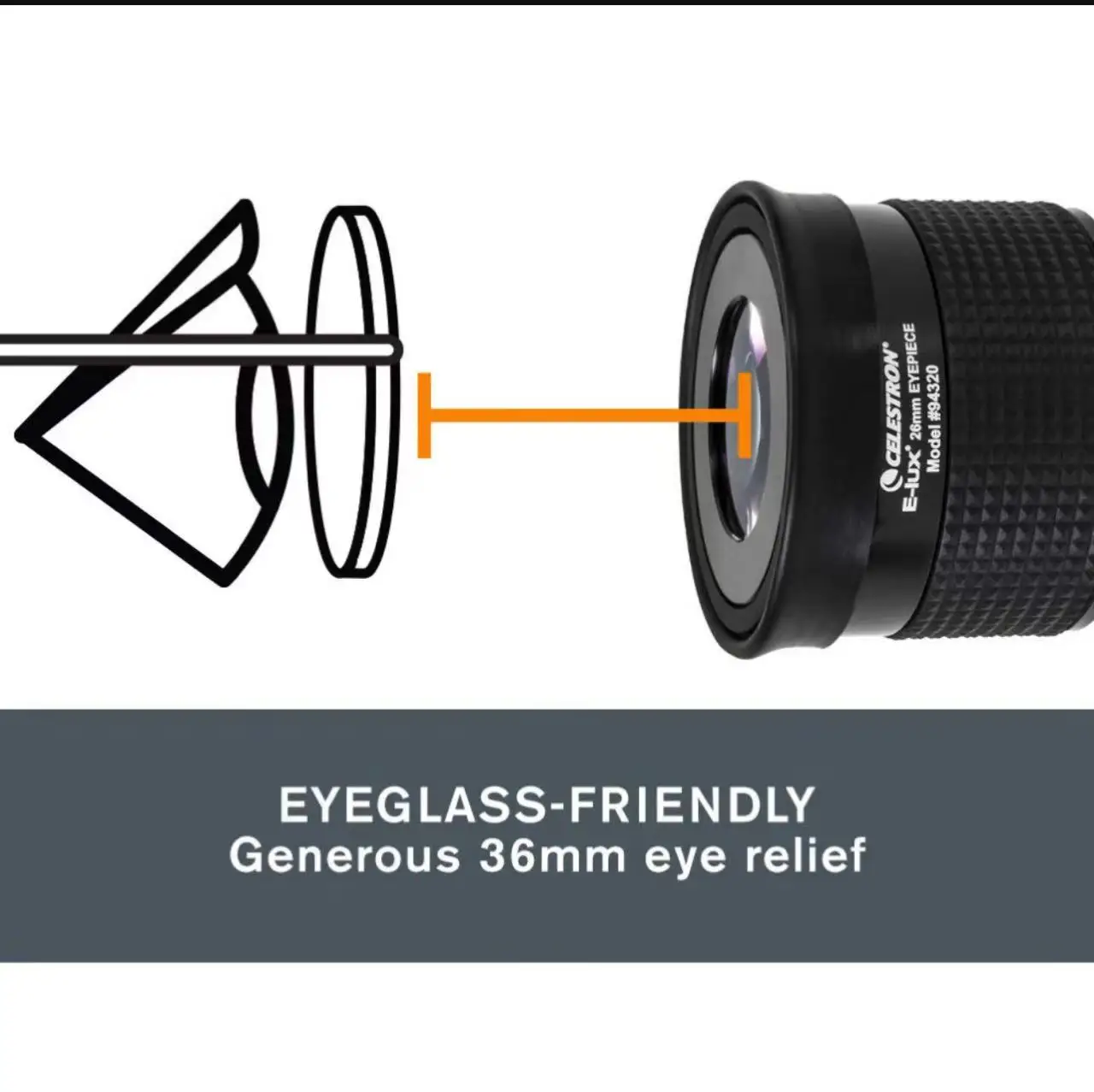 Celestron E-Iux 26mm 32mm 56-degree 2-inch Kellner eyepiece. 3 film lens full multi-layer coating 3