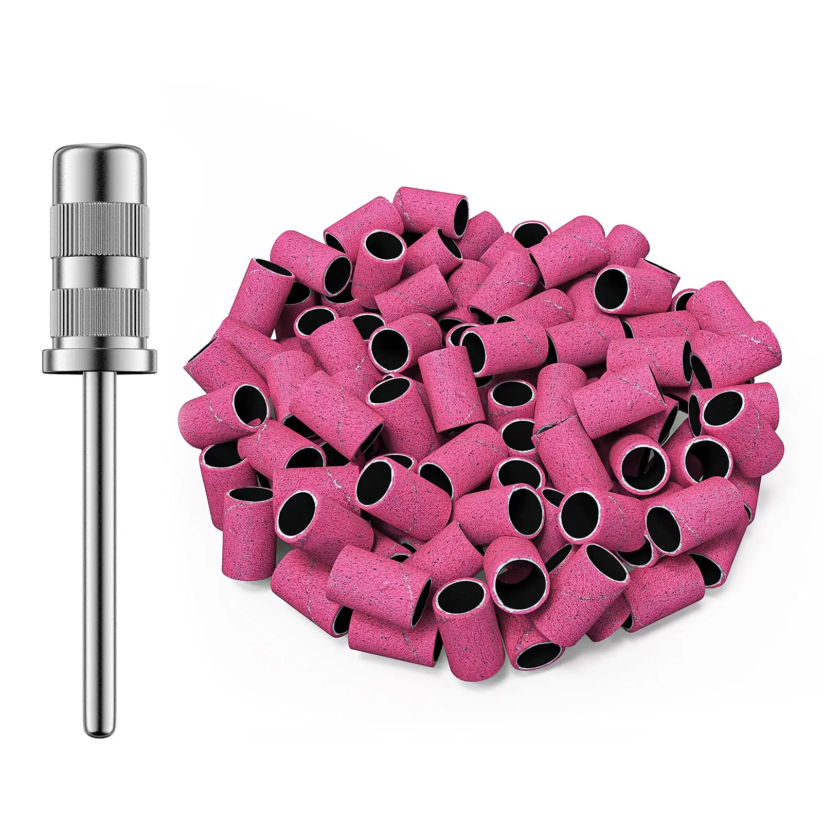 

Nail Sanding Caps 180 Fine Grit for Manicure Pedicure 50pcs Pack Sanding Bands with 1 PCS Mandrel Bit Pink