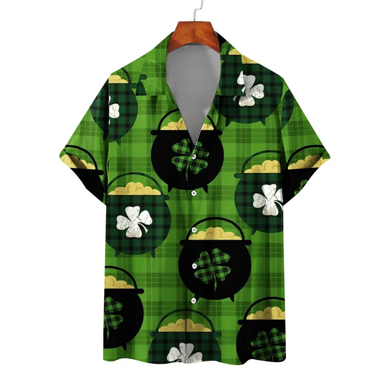 

Новинка 2024 Гавайские пляжные рубашки для мужчин и женщин рубашка для пары четырехлистный клевер 3d рубашка с отворотом и коротким рукавом цветочные рубашки топы