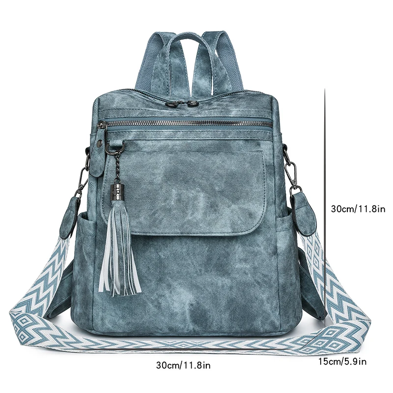 Retro women's backpack, multi compartment, tassel style, suitable for daily work and travel, multifunctional shoulder bag