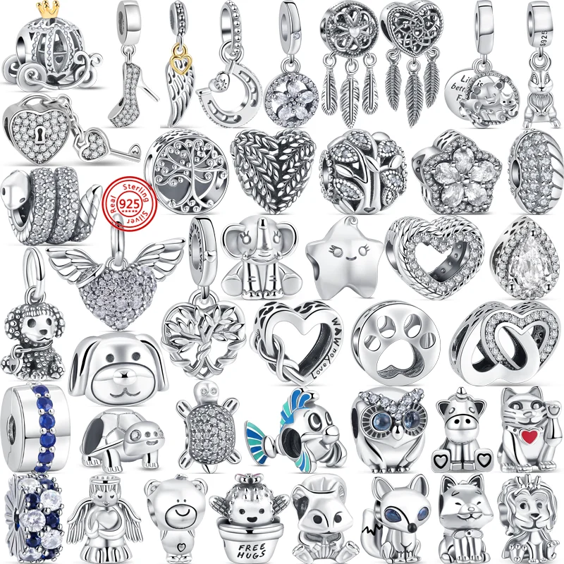 Charm Jewelry 925 Sterling Silver Feather Bear Boy Girl Dream Catcher Stars Moon Dangle Beads Fit Original Pandora Charms Bracelet DIY