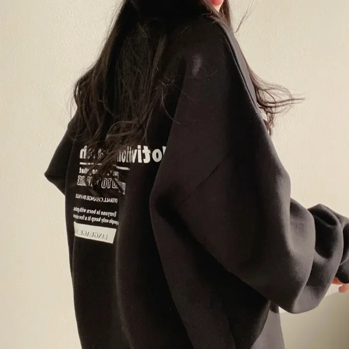 thumbnail image 1 of Sudaderas con capucha de manga larga para mujer, suéter holgado informal con estampado de letras, jerséis de gran tamaño, sudadera Harajuku, Ins, 1 of 4