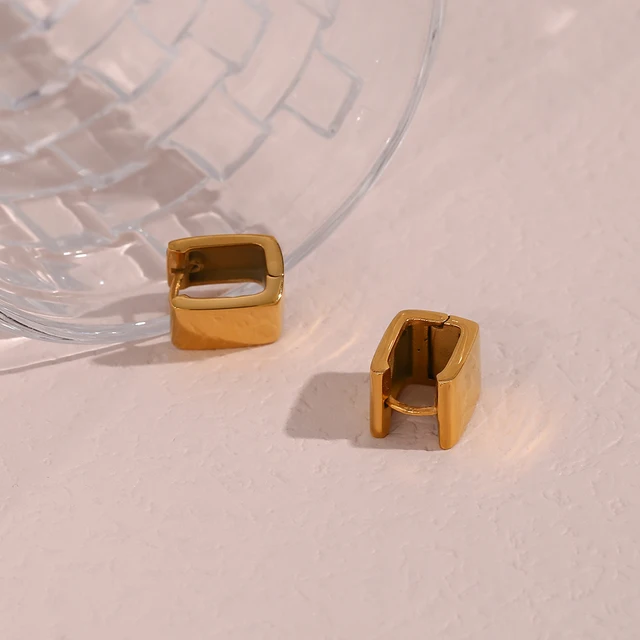 18K Gold Filled Square Octagonal Minimalist Stud Earrings (J290)