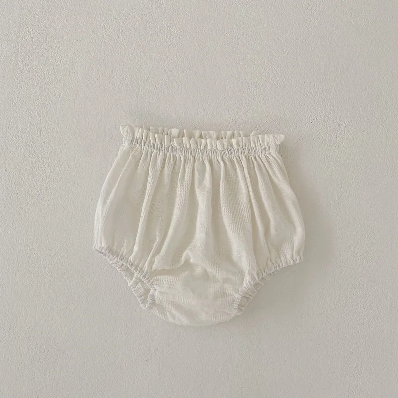New Summer Baby Girl Boy Shorts Beige Apricot Floral High Waist Diaper Covers Stringy Selvedge PP Pants Children Clothes E24070