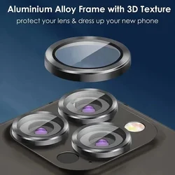 Premium Metal Ring Camera Lens Protector Glass - 2 - 3 Piece Set for 14Pro 14ProMax(3PCs) (Black)