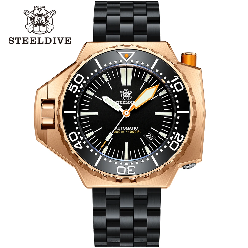 Orologio Meccanico In Bronzo Steeldive Sd1969S Lunetta Bidirezionale 120Bar Orologi Da Polso Subacquei Resistenti All'Acqua Per Uomo Svizzero Luminoso