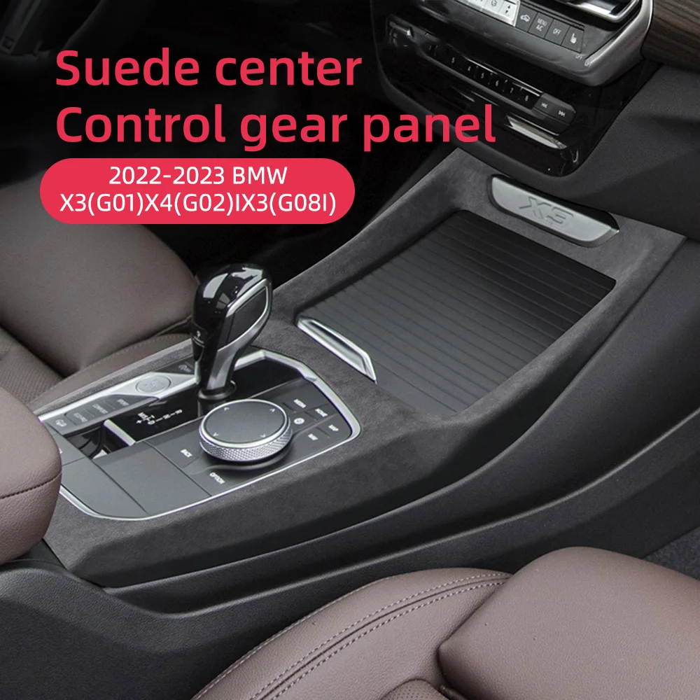 

For BMW X3 X4 IX3 G01 G02 G08i 2022 2023 Italian Premium Suede Cover Turn Fur Car Center Gear Shift Frame Sticker Interior Auto