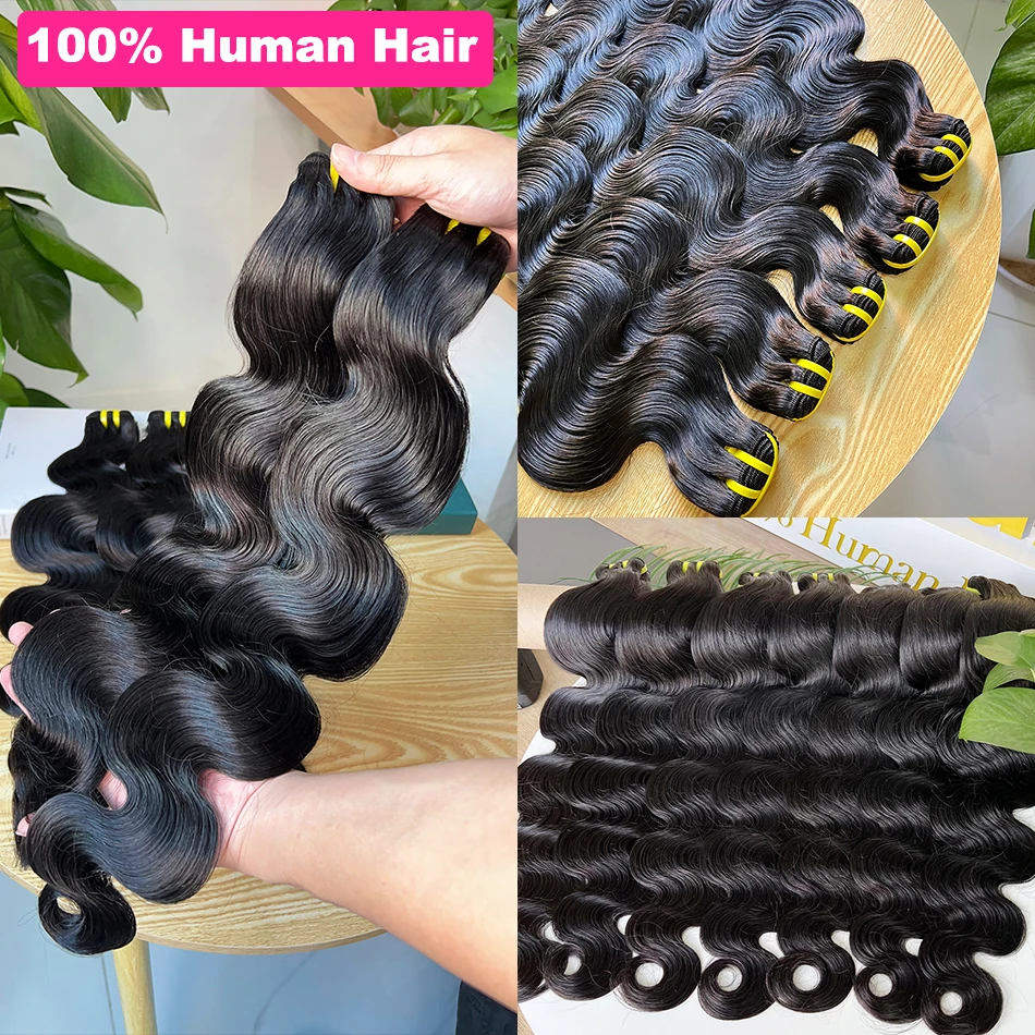 Yiwigs 10A Grade Body Wave Thick Sew In Human Hair Bundles 10-30 inches Black 3 Bundle Deals Raw Hair Weave Extensions