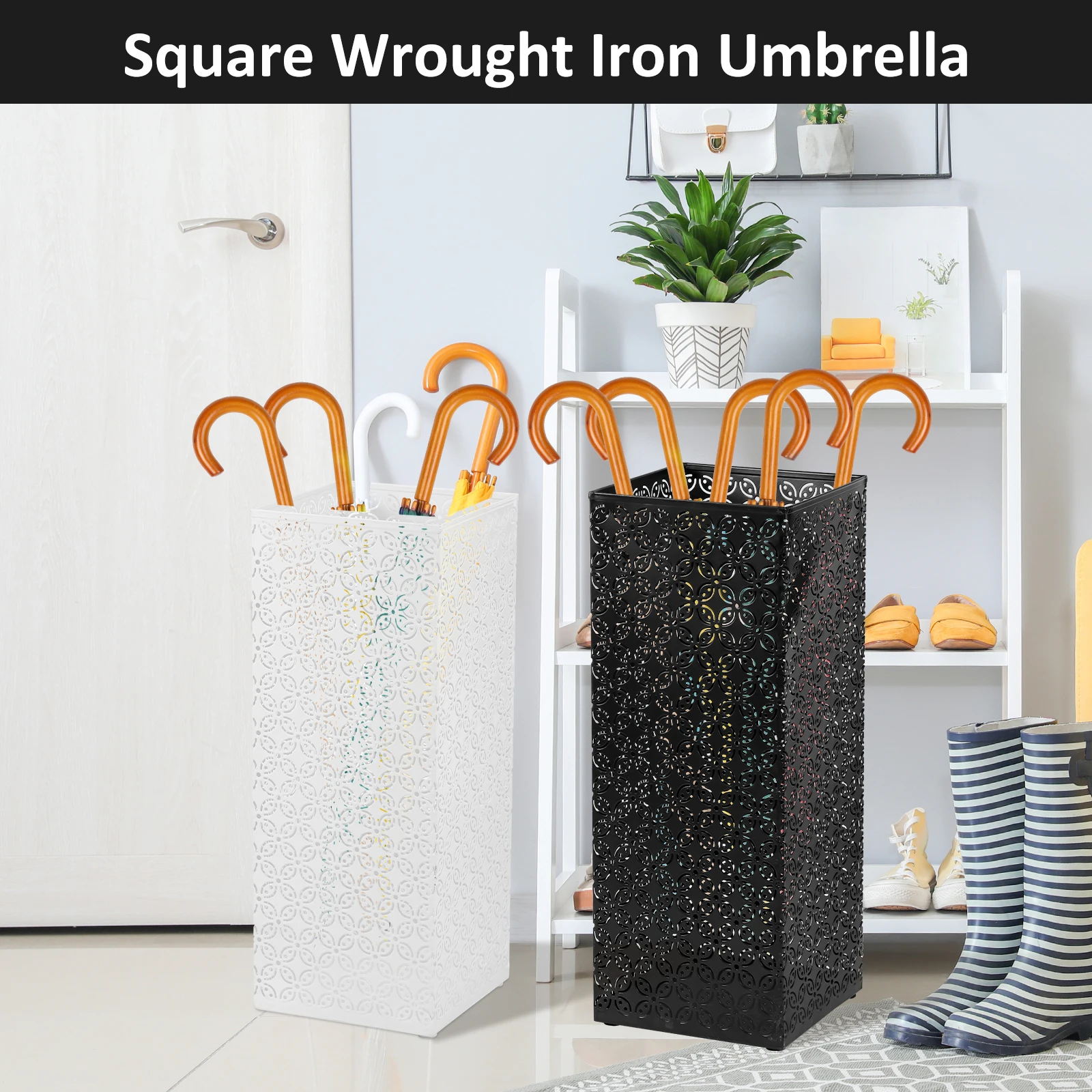 Metal Umbrella Stands Iron Umbrella Bucket Square Stand Standing Stand Bin With Drain Holes Home Supplies