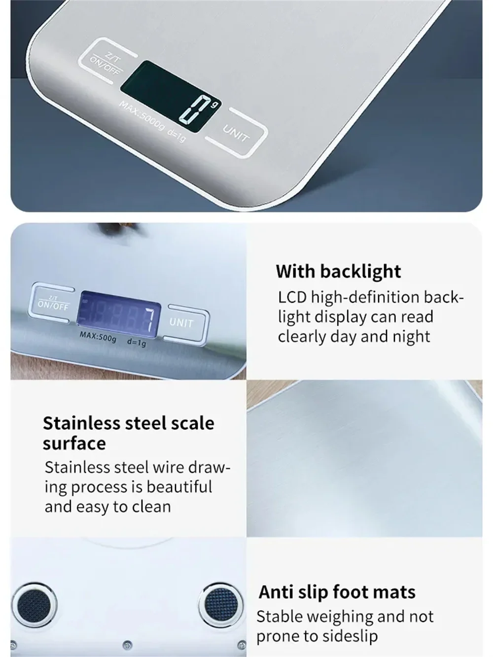 Description Picture 6 of itemRechargeable Stainless Steel Electronic Scales Kitchen Scales Home Jewelry Food Snacks Weighing Baking Tools 5kg/10kg