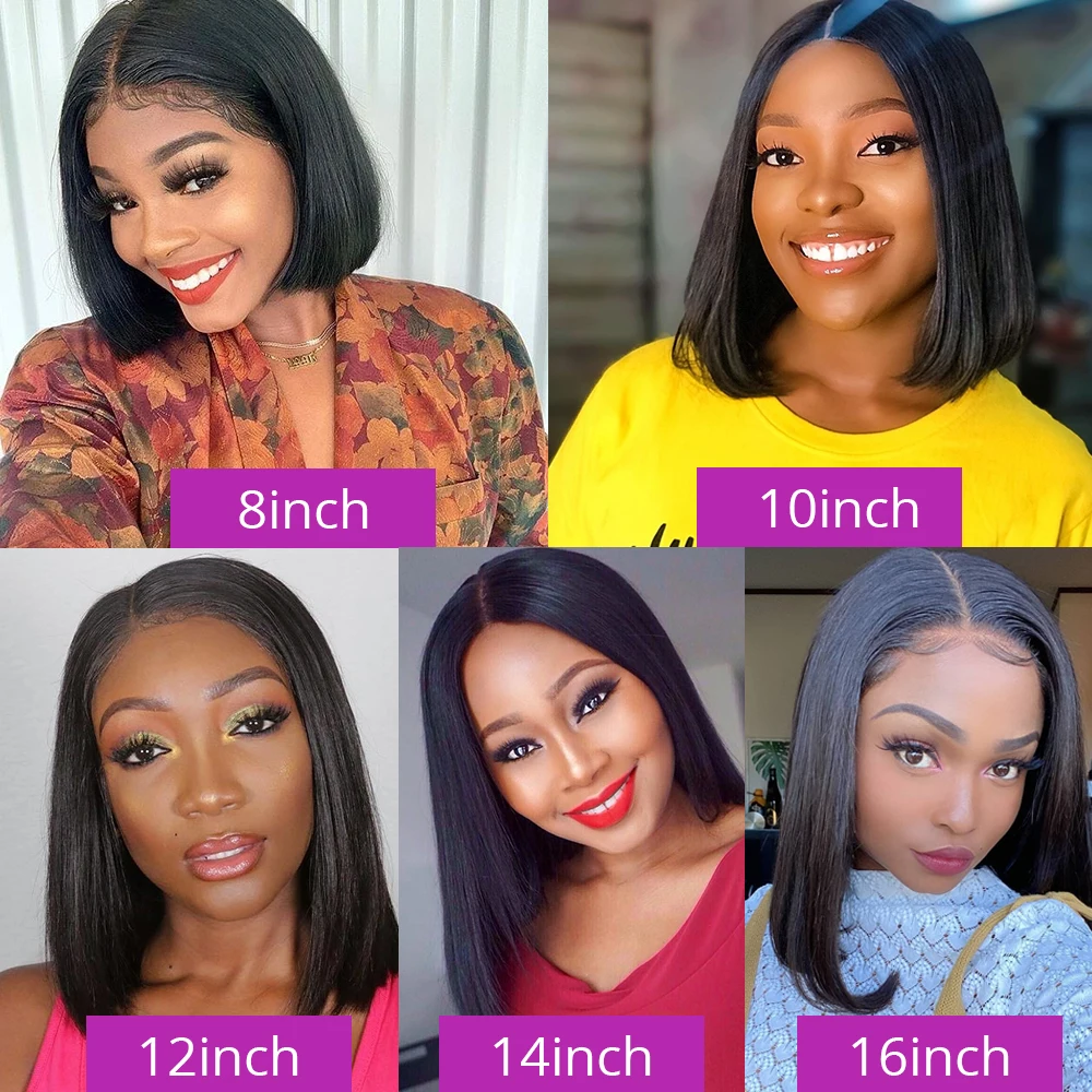 13x6 HD Lace Frontal Short Bob Wig Bone Straight Glueless Pre Cut 5x5 Closure Wig Ready to Wear 100% Human Hair Wig Preplucked 6