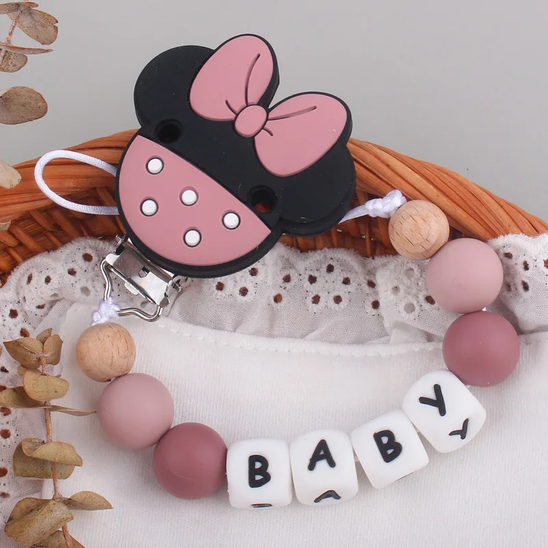 Custom Personalized Name Pacifier Chain English Letters Silicone Clips Mouse Teether Holder Soother Baby Teething Toy Chew Gift 5