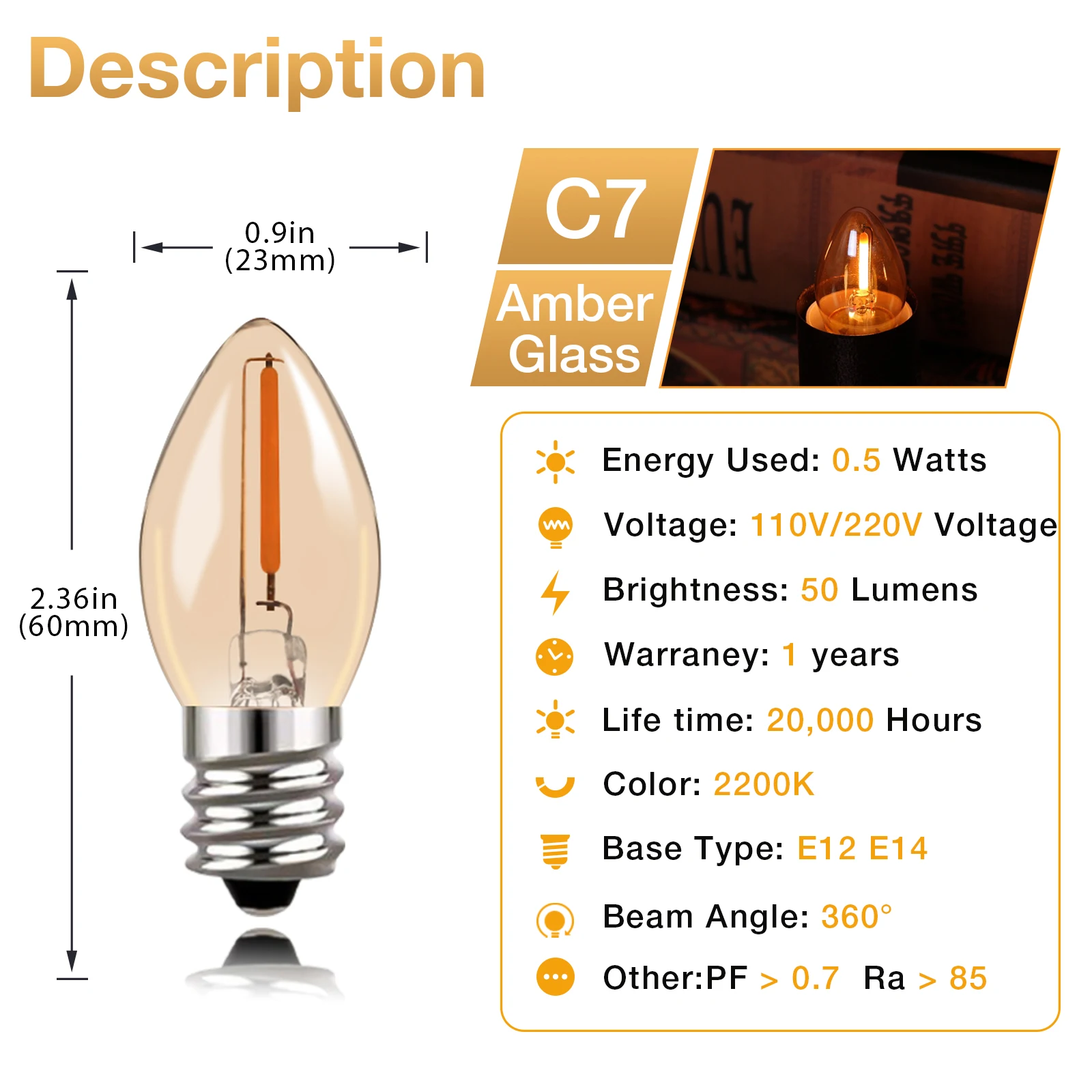 Ampoule LED E12, Remplacement G40, Ampoules LED Blanc Chaud 1W=10W 100lM  2200K AC220–240V LED Ampoule Guirlande Guinguette Lumineuse Ampoule  Filament Vintage Decorative Extérieure Non Dimmable 25PCS : :  Luminaires et Éclairage