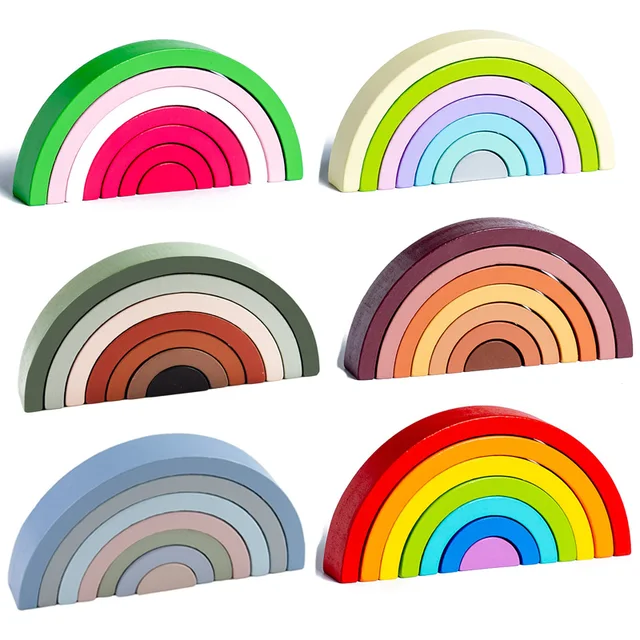 New Kids Montessori Arch Bridge Rainbow Building Blocks Wooden Toys Baby Early Education Color Cognitive Blocks Toys for Kids 1