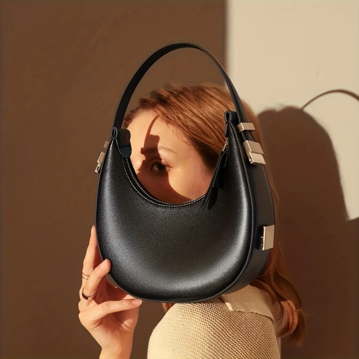 

Niche Hobo Bag Women's Versatile Adjustable strap Leather Shoulder Bag Elegant Underarm Bag Solid Color Purse Baguette Handbags