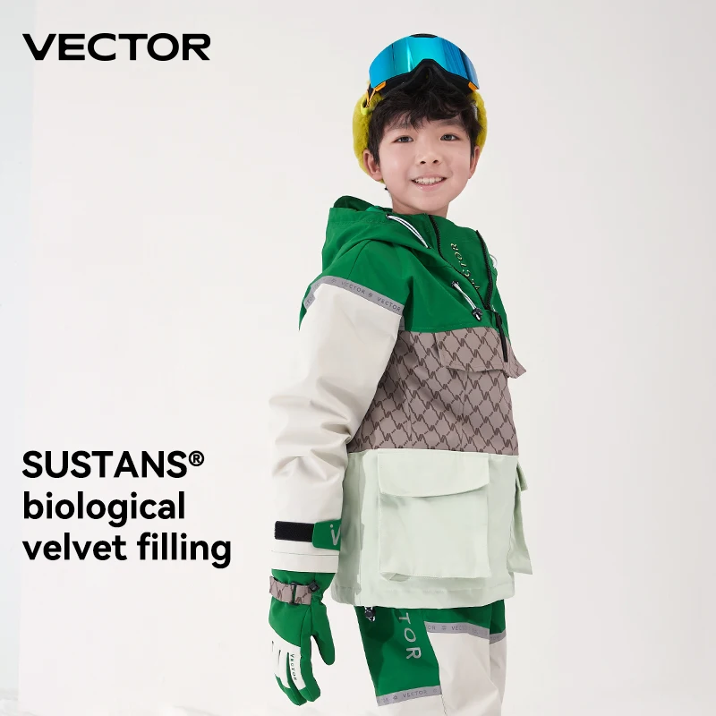 VECTOR Ski Wear Children Hooded Sweater Reflective Boys and Girls Ski Wear Thickened Warmth Waterproof Ski Equipment Ski Jacket 6