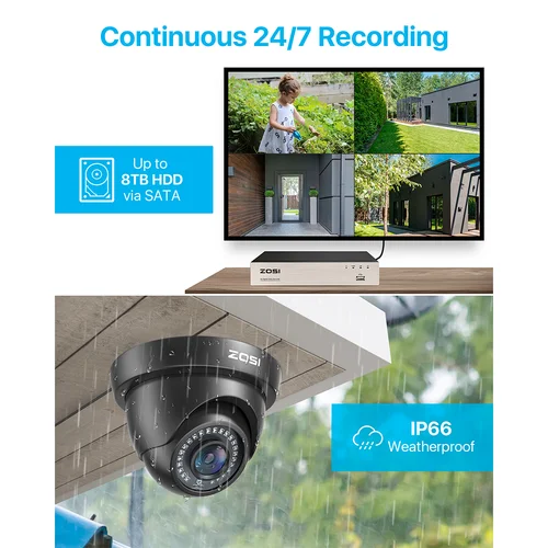 ZOSI 8CH 보안 카메라 시스템 H.265 + 5MP 라이트 HD-TVI 비디오 DVR 레코더 4x1080P 실내 야외 감시 CCTV 카메라 2