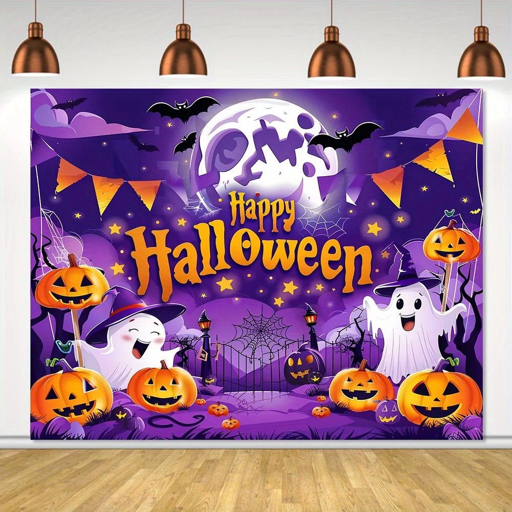Halloween und Kürbis Hintergrund Stoff, Halloween und Kürbis Fledermaus Mond Hintergrund Stoff – Detail 2