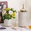Ceramic Checkmate Jar Porcelain Jar of Ginger Flower Vase Gold Geometric Storage Tank Flower Arranging Craft Home Decoration 2