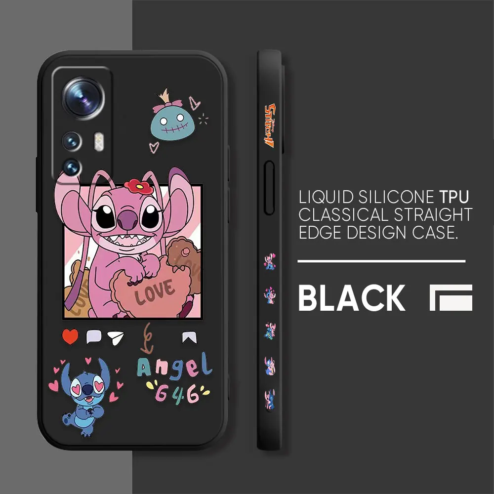 thumbnail image 1 of Case For Xiaomi 13 12 12S 11 11T 10 10S 9 9SE 8SE Pro Ultra Lite Colour Simple Liquid Silicone Case Cartoon Lilo & Stitch Angel, 1 of 5