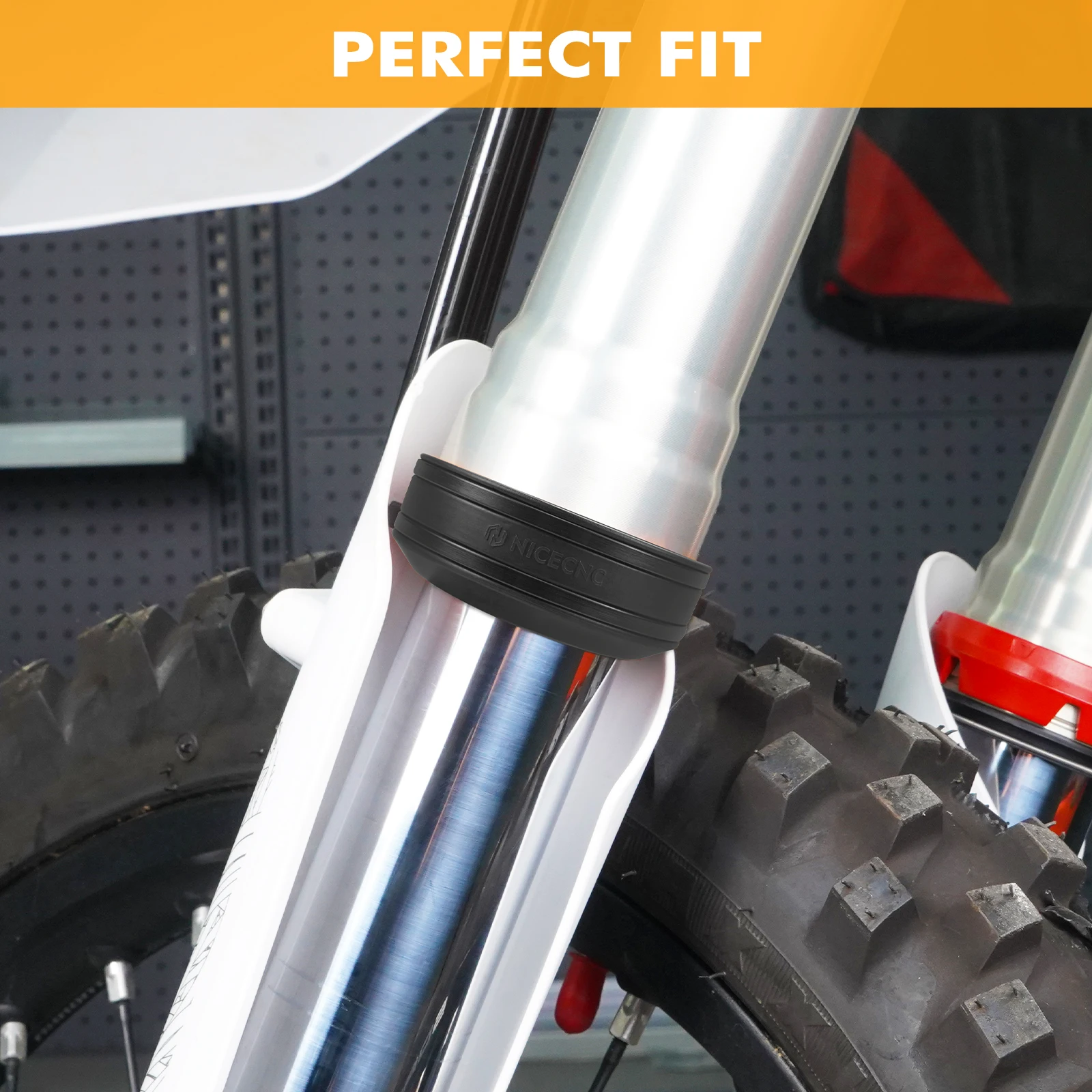 NICECNC Für KTM EXC 300 Gabel Socke Schutz Schlamm Schaber Für KTM EXC-F 350 SX 125 SXF 450 XC XCW Husqvarna TE 300 Sherco SE 300 – Detail 6