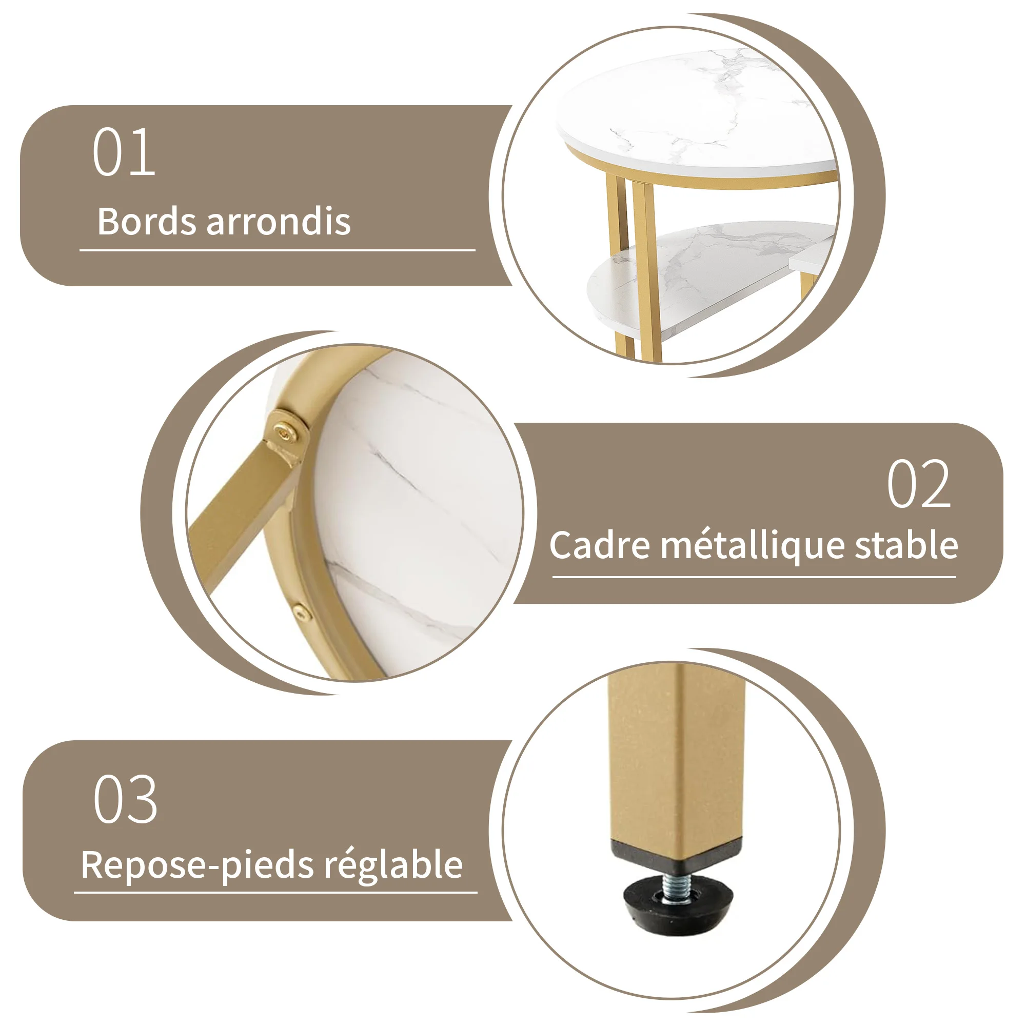 Rosahqnda 2er-Set Couchtische, Wohnzimmer-Beistelltische, Marmor-Look + Metallrahmen, Wohnzimmer-Sofatisch, moderner Couchtisch – Detail 12