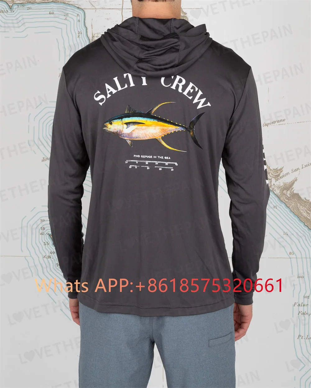 salty crew Fishing shirt fishing clothes Hooded Large Size Uv Protection Man Outdoor Camouflage Moisture Wicking Jersey Fishing Apparel top