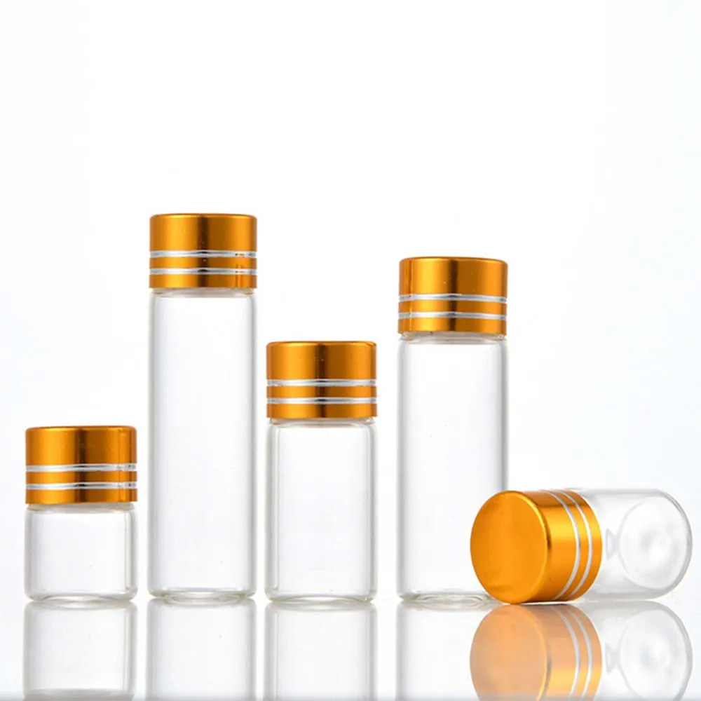 

10pcs 16x26mm Tiny Mini Small Clear Bottles Glass Vials 2.0ml 1/2 Dram with Caps Gold