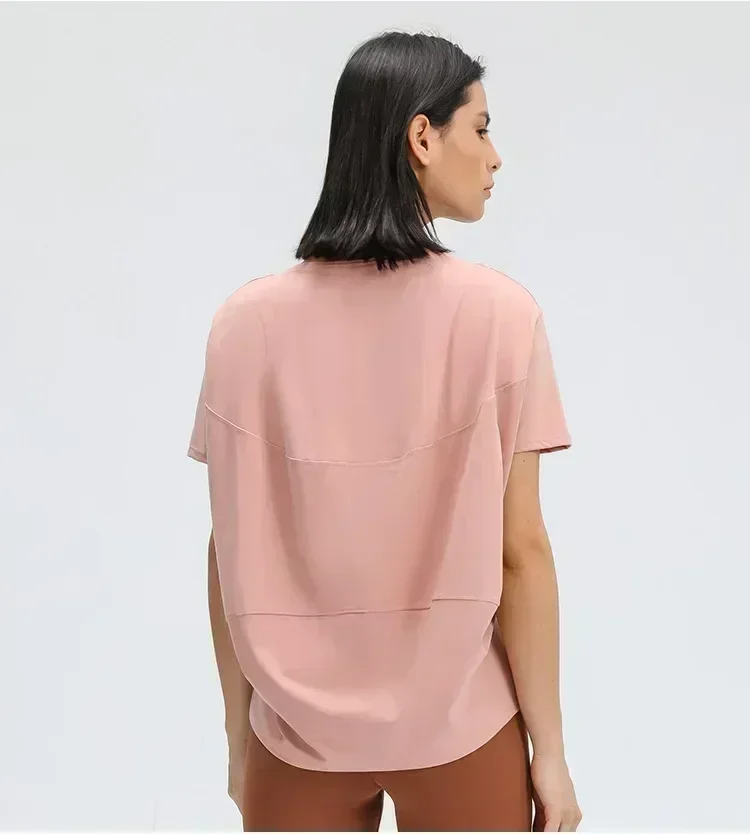 Lemon Women Back in Action Loose Short Sleeve Shirt Yoga Gym Sport Crop Top Sportswear Breathable Leisure Outdoor Jogging Blouse