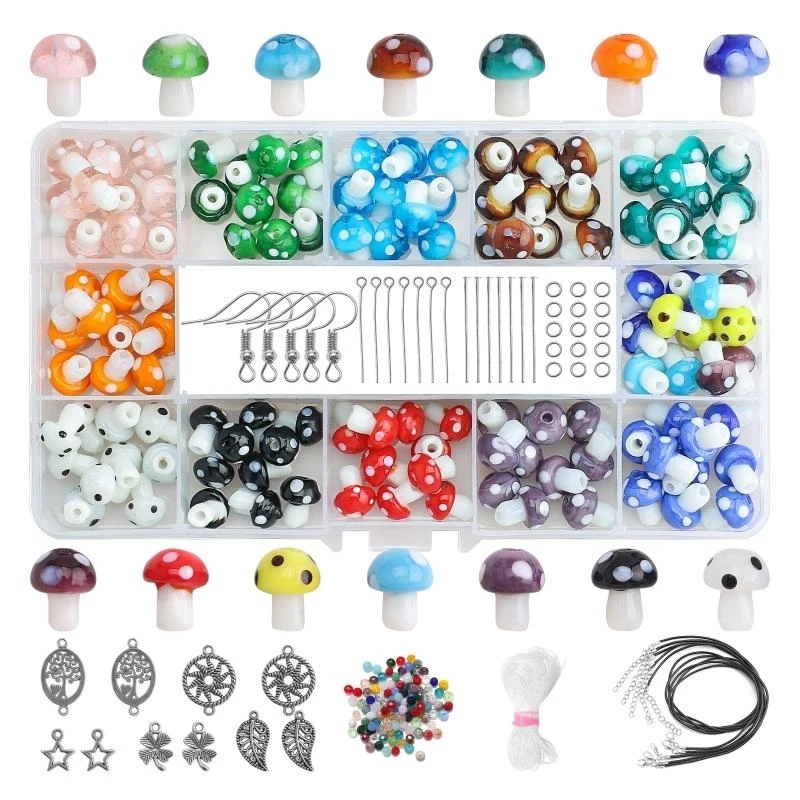 15YC Pilzperle, handgefertigte Lampwork-Perlen, gemischte Pilz-Charm-Perle, Spacer, lose Perlen, Schmuckzubehör, Dekor