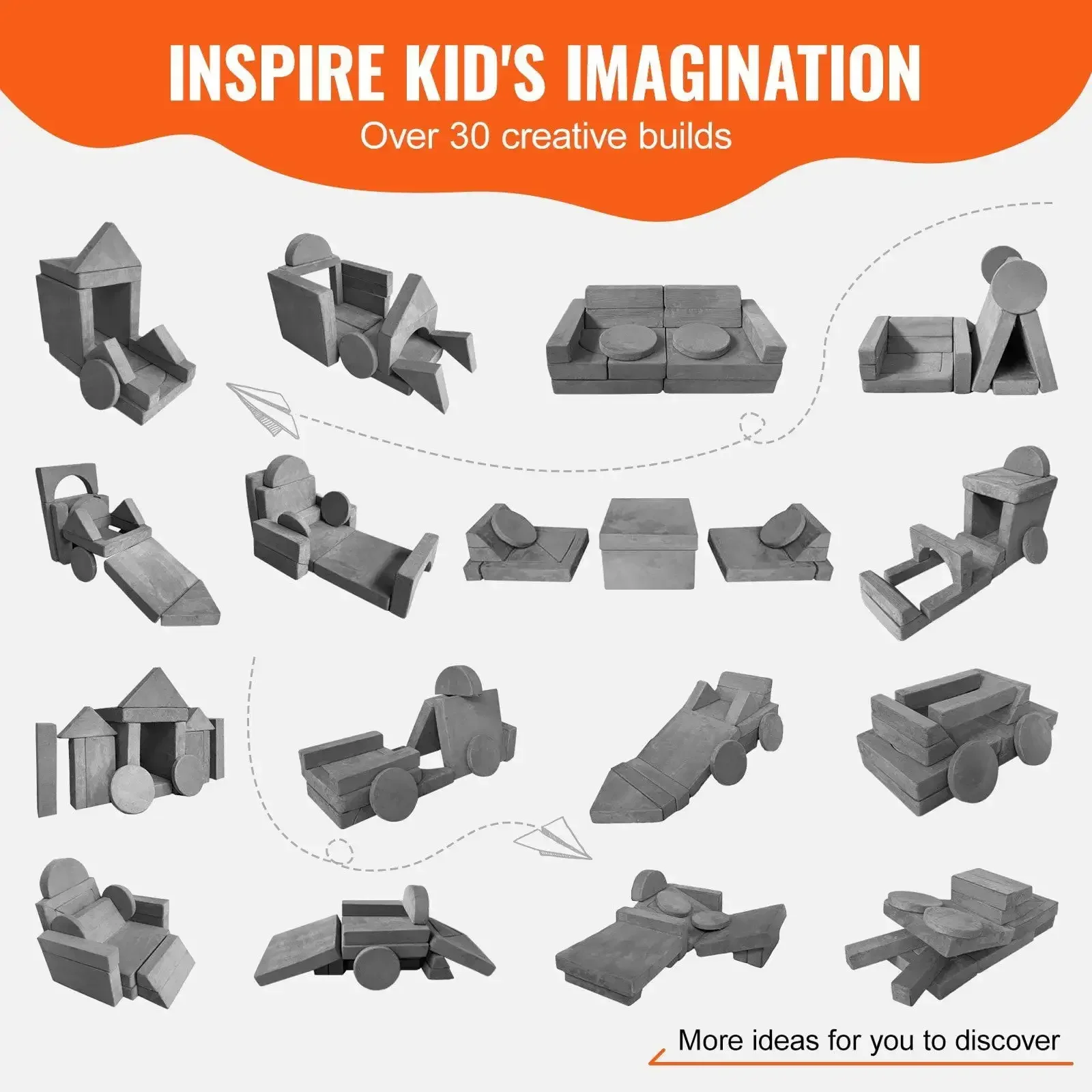 Play Couch, Modular Kids Nugget Couch 15pcs, Toddler Foam Sofa Couch with High-density 25D Sponge for Playing, Creating 3