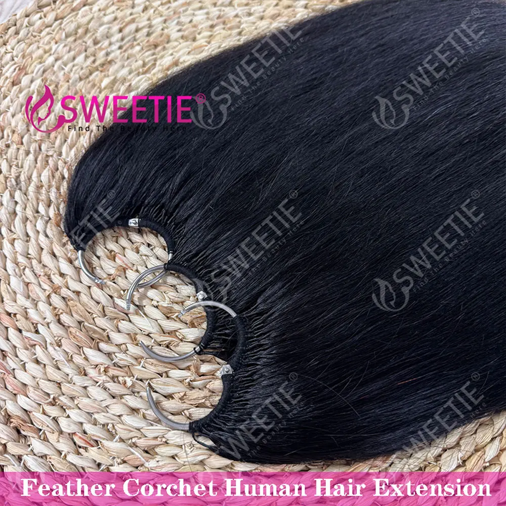 Yaki Straight Feather Crochet Human Hair Extensions 12A Light Yaki Straight Crochet Virgin Human Hair Pre-Separated Knotless 3