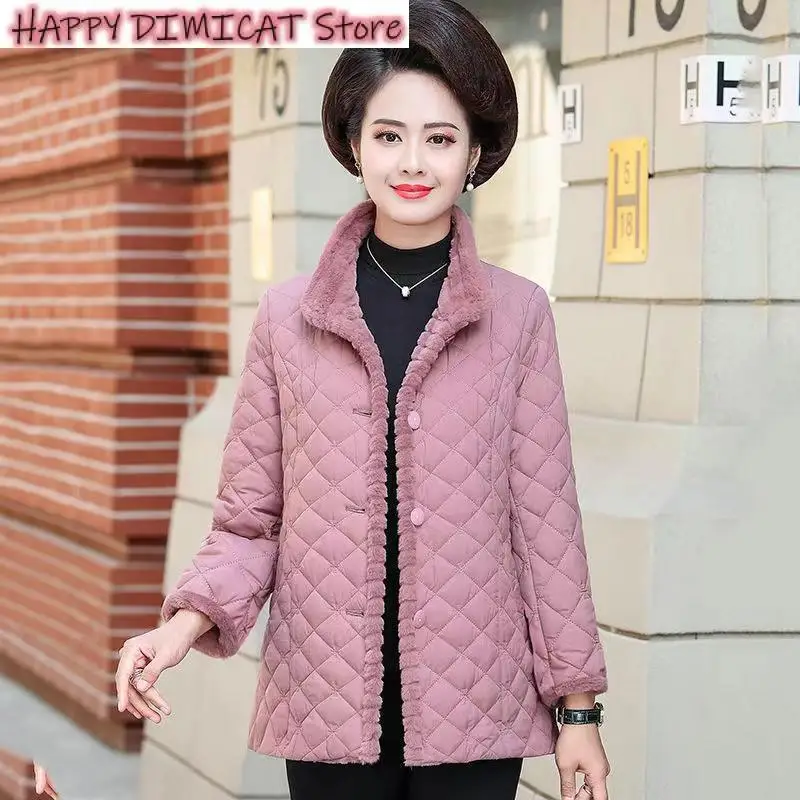 

NEW Casual Down Cotton Coat Windproof Overcoat 5XL Middle Aged Womens Fleece Quilted Jacket Winter Warm Outerwear Noble Female