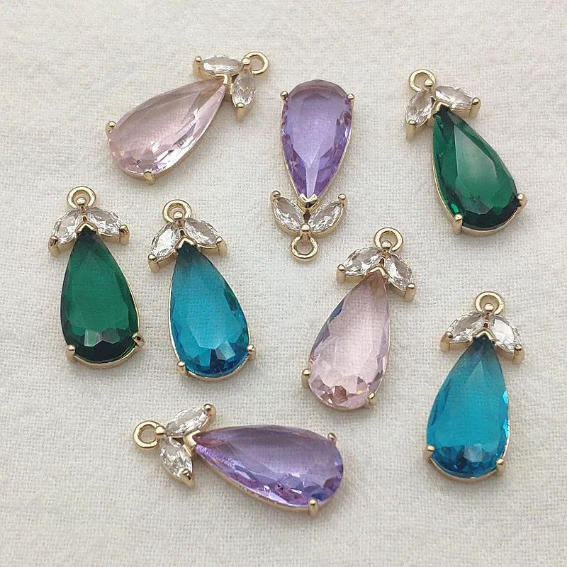 NewArrival25x10mm50pcsCubicZirconiaGlassDropCharmForHandmadeNecklaceEarringsDIY