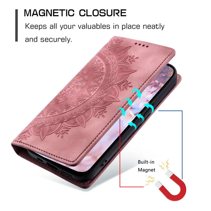 Embossed Leather Wallet Case with Magnetic Closure