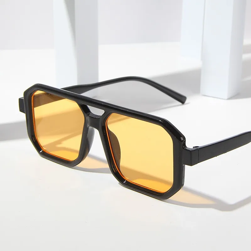Vintage Sonnenbrille für Damen und Herren, Quadratischer Großer Rahmen, Marken-Designer Retro-Sonnenbrille, Modische Doppelbalken-Sonnenbrille